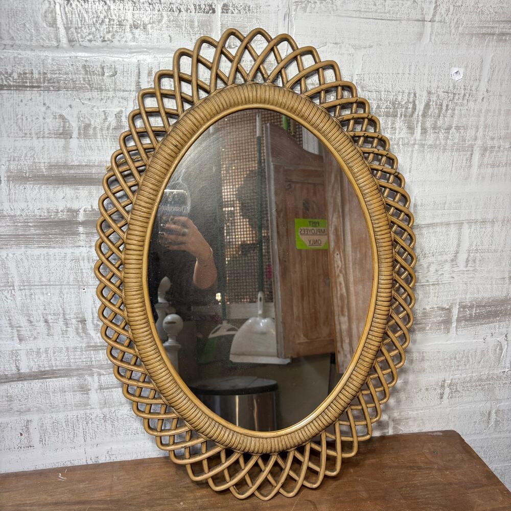 Vintage Rattan Look Resin Oval Wall Mirror